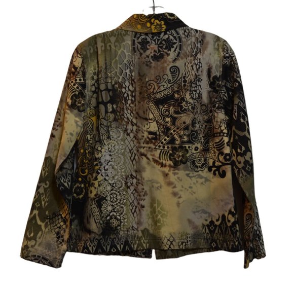 LIFE STYLE Long Sleeves Brown-Green-Cream Graphic Pattern Sequences Jacket S - Picture 4 of 4